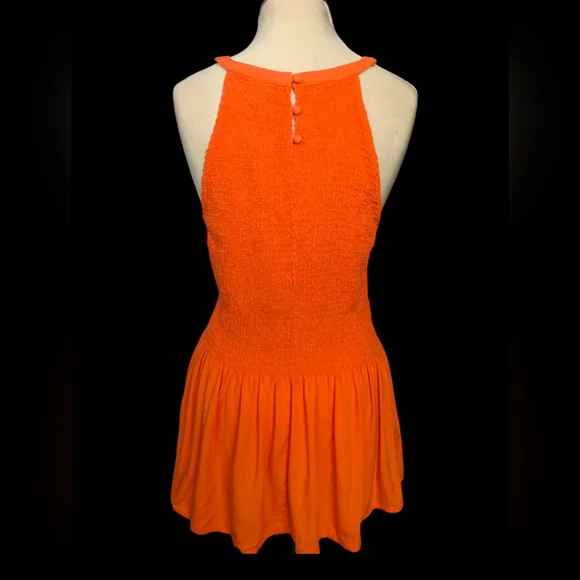 Torrid Vibrant Orange Challis Smocked Perplum Tank Top - Picture 4 of 9